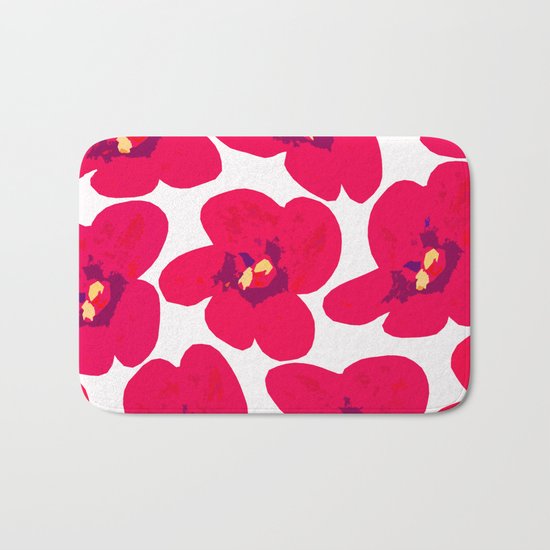 Red Retro Flowers Bath Mat