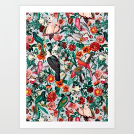 FLORAL AND BIRDS XIV Art Print
