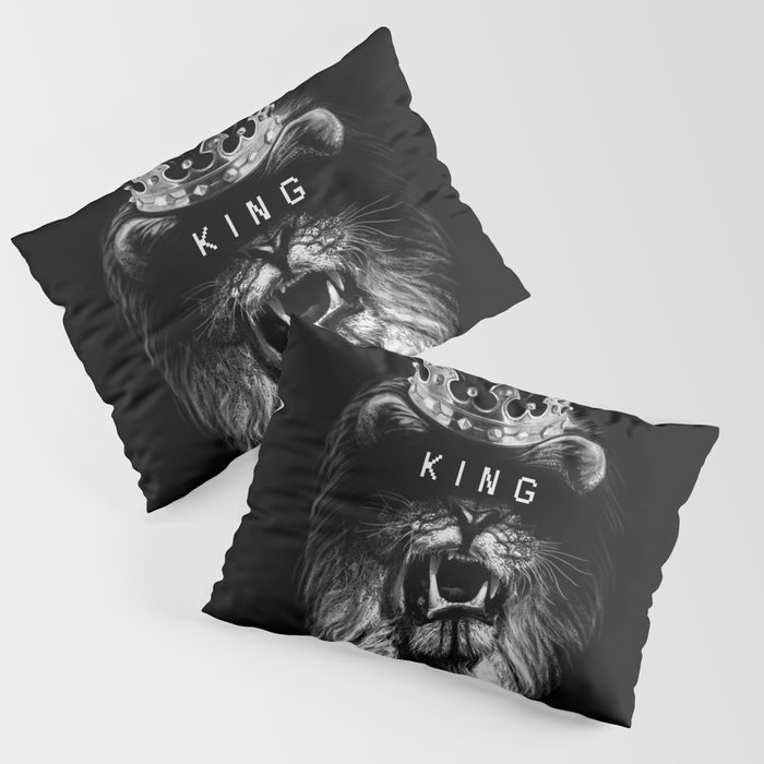 Lion, Lionart, King, Animal, Black, Minimal, Interior, Black White,Wall art, Art Print,Trendy decor Pillow Sham