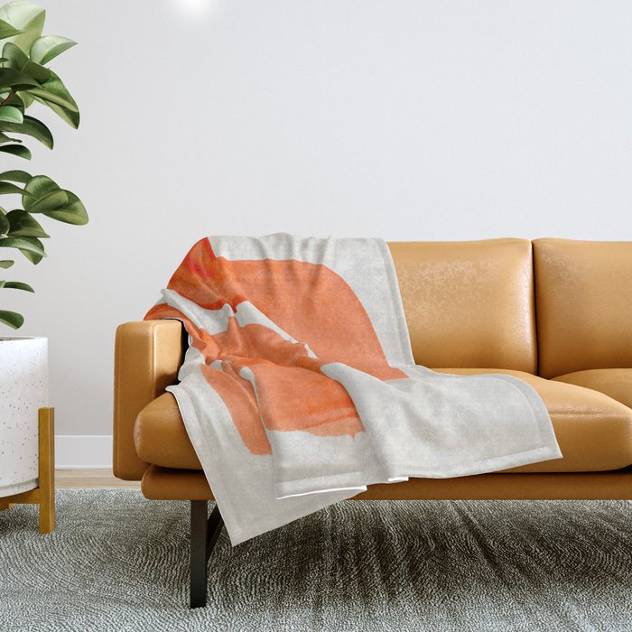 Mid Century Modern Abstract Minimalist Abstract Vintage Retro Orange Watercolor Brush Strokes Throw Blanket