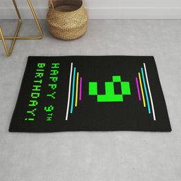 [ Thumbnail: 9th Birthday - Nerdy Geeky Pixelated 8-Bit Computing Graphics Inspired Look Rug ]