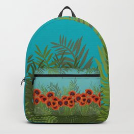 Painted Poppies on Teal Backpack