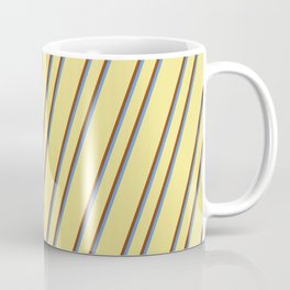 [ Thumbnail: Tan, Brown, and Cornflower Blue Colored Striped/Lined Pattern Coffee Mug ]
