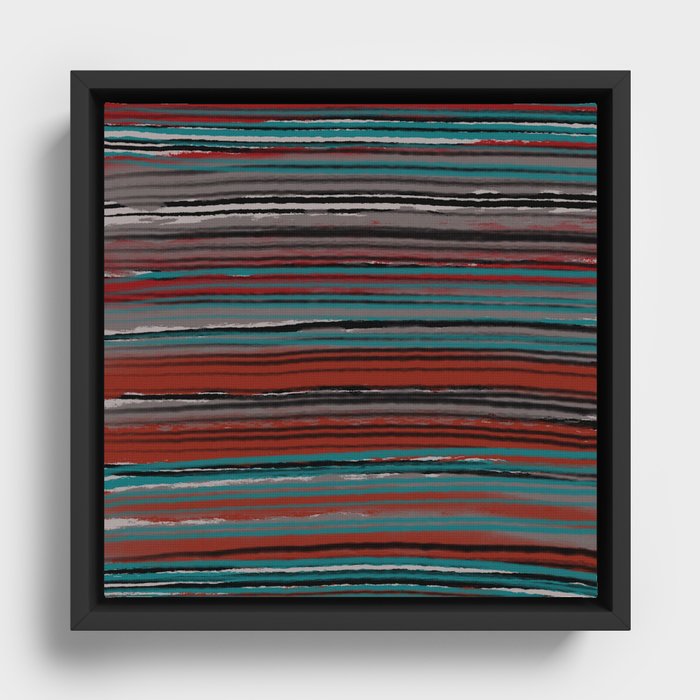 Red and Turquoise Stripes Framed Canvas