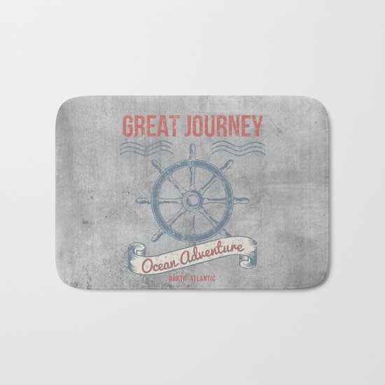 Maritime Design- Great Journey Ocean Adventure on grey abstract background #Society6 Bath Mat