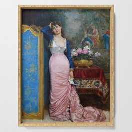 Magnificent: Declaration of Love - 19th Century French Belle epoque female portrait oil painting by Auguste Toulmouche for home, bedroom and wall decor Serving Tray