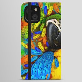 Gold and Blue Macaw Parrot Fantasy iPhone Wallet Case