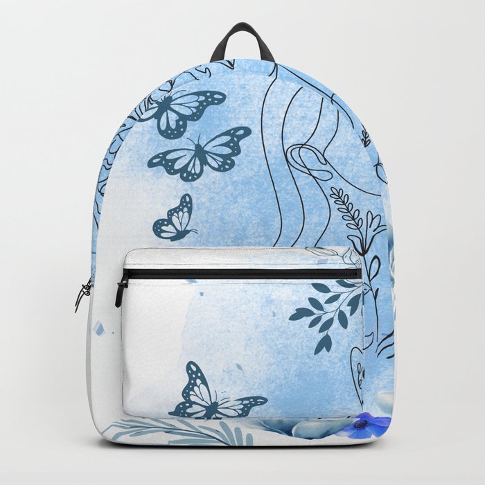 Blue And White Illustration Self Love Backpack