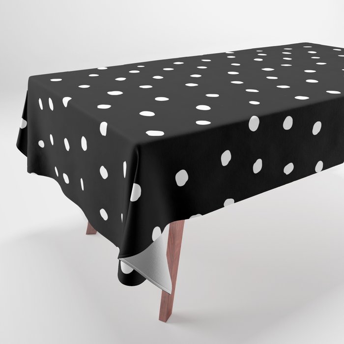 Minimal White Dots with Black Background Tablecloth