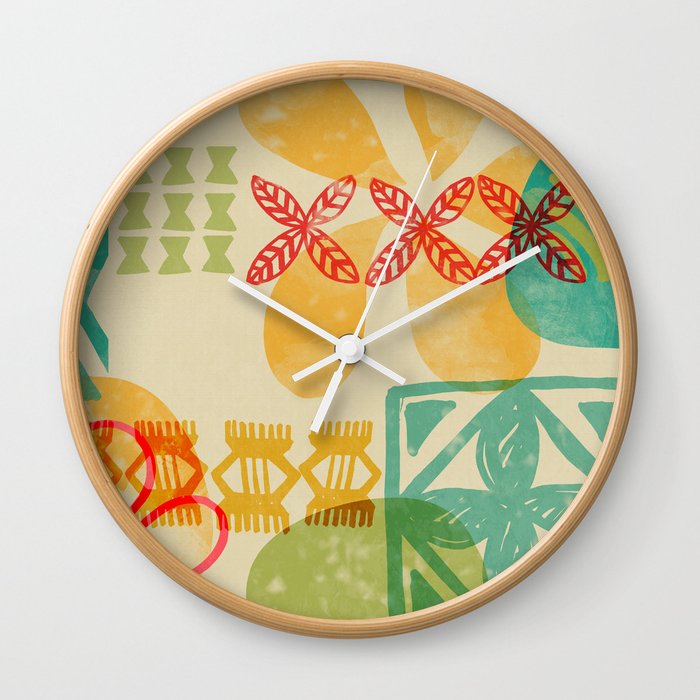 Modern 50s Tiki Party Throwback pattern Beige Wall Clock