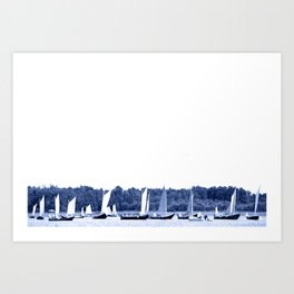 Dutch sailing boats in Delft Blue colors Art Print