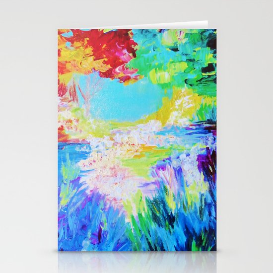 IN DREAMS - Gorgeous Bold Colors, Abstract Acrylic Idyllic Forest Landscape Secret Garden Painting Stationery Cards