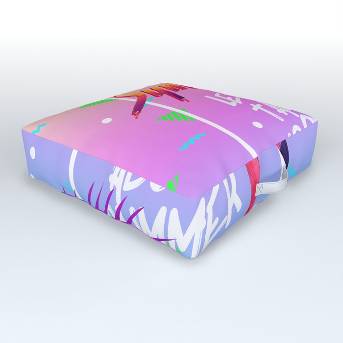 Retrowave: Neon Summer & Flamingo Outdoor Floor Cushion