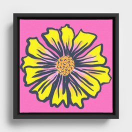 Mid-Century Modern Spring Daisy Flower Hot Pink And Yellow Framed Canvas