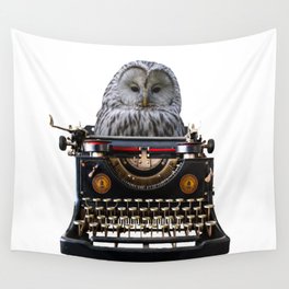 Grey Owl Typewriter Journalist Author  Collage Wall Tapestry