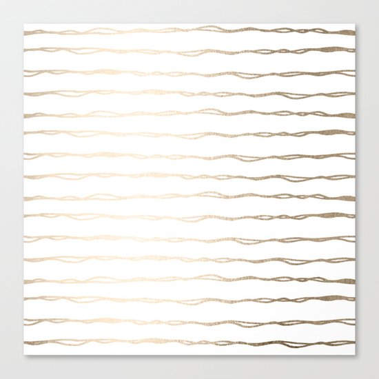 Simply Wavy Lines in White Gold Sands on White Canvas Print