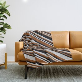 [ Thumbnail: Light Grey, Brown, and Black Colored Lines/Stripes Pattern Throw Blanket ]