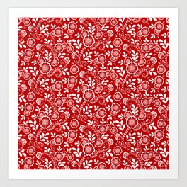 Red And White Eastern Floral Pattern Art Print