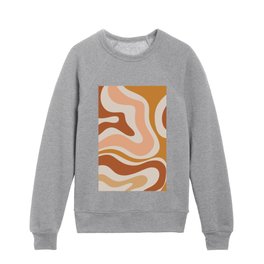 Modern Retro Liquid Swirl Abstract Square in Terracotta Earth Tones Kids Crewneck