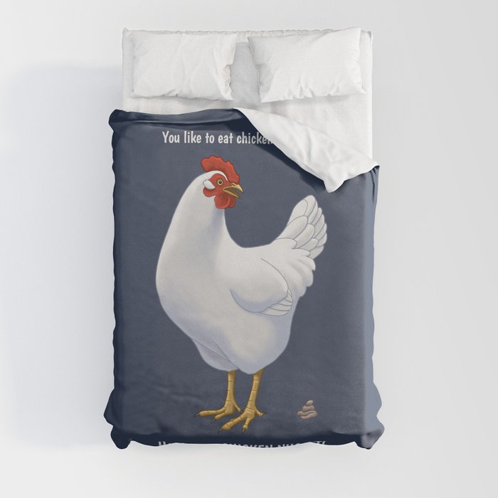 Funny White Hen Chicken Nugget Poop Duvet Cover