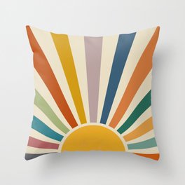 Colorful Retro Sun Watercolor Throw Pillow