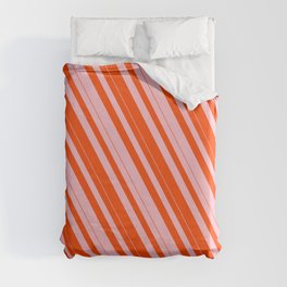 [ Thumbnail: Pink and Red Colored Lined Pattern Duvet Cover ]