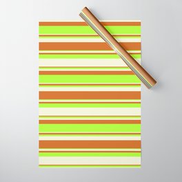 [ Thumbnail: Beige, Chocolate & Light Green Colored Lined/Striped Pattern Wrapping Paper ]