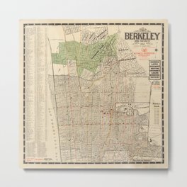 Old Berkeley CA Map (1912) Vintage San Francisco Bay Suburb Atlas Metal Print