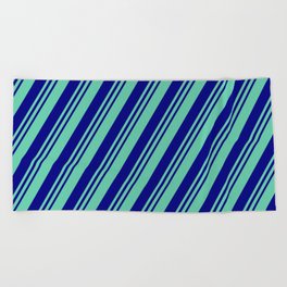 [ Thumbnail: Aquamarine and Blue Colored Lined Pattern Beach Towel ]