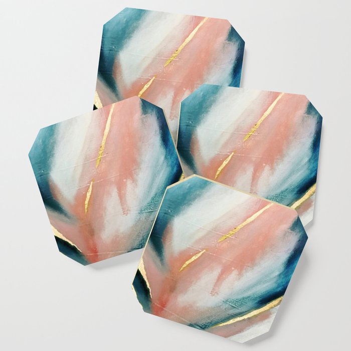 Celestial [3]: a minimal abstract mixed-media piece in Pink, Blue, and gold by Alyssa Hamilton Art Coaster