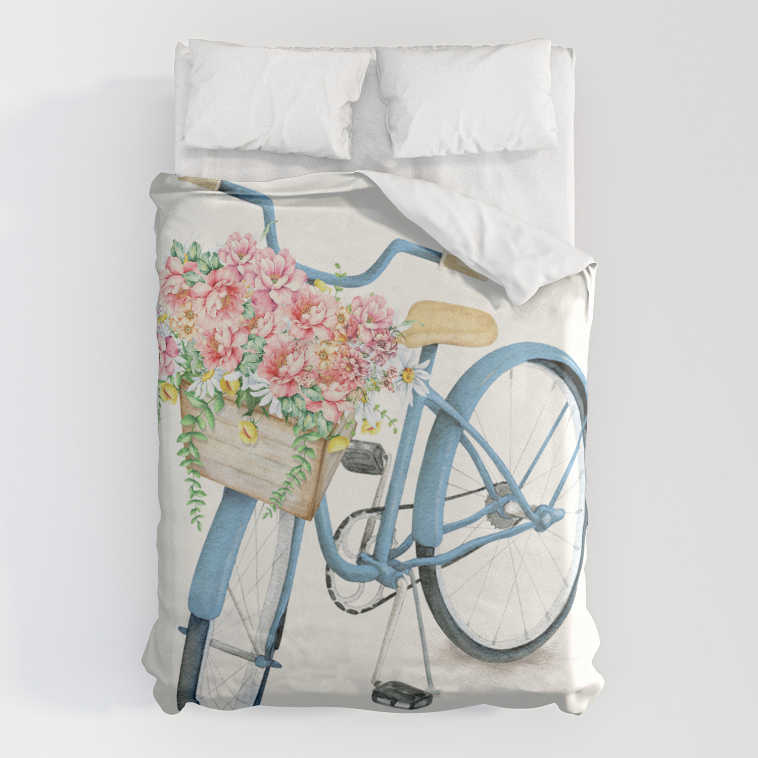 Download Blue Bicycle With Flowers In Basket Duvet Cover By Nadja1 Society6