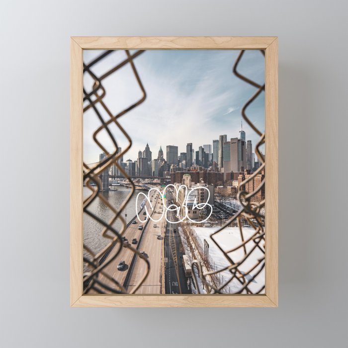 NYC Skyline and Brooklyn Bridge Framed Mini Art Print