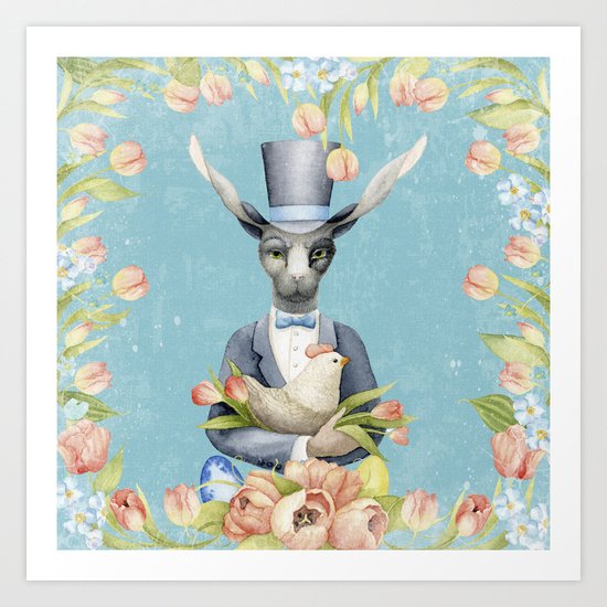 Beautiful Floral Flowers Animal Easter Bunny on #Society6 Art Print