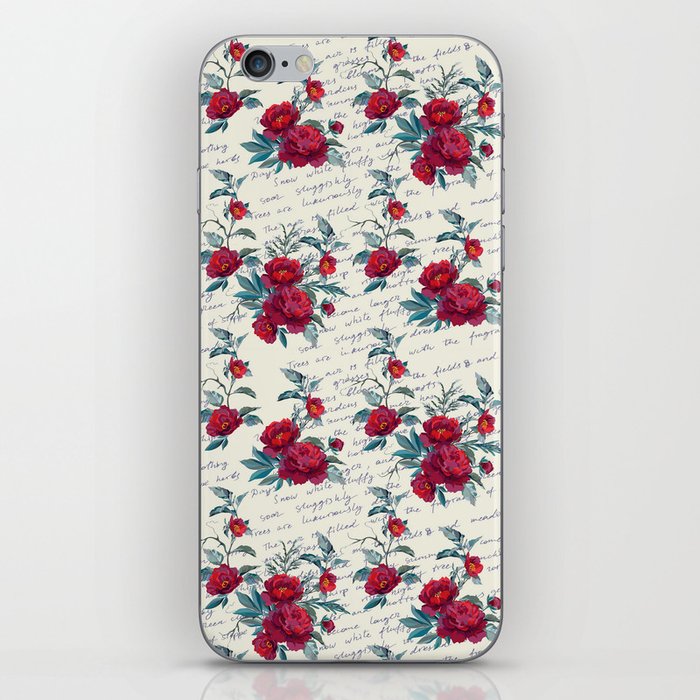 Vintage Trendy Red Peonies Letter Collection iPhone Skin