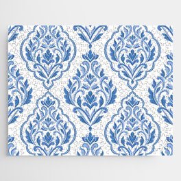 Blue and white damask vintage seamless pattern. Vintage, paisley elements. Traditional, Turkish motifs.  Jigsaw Puzzle