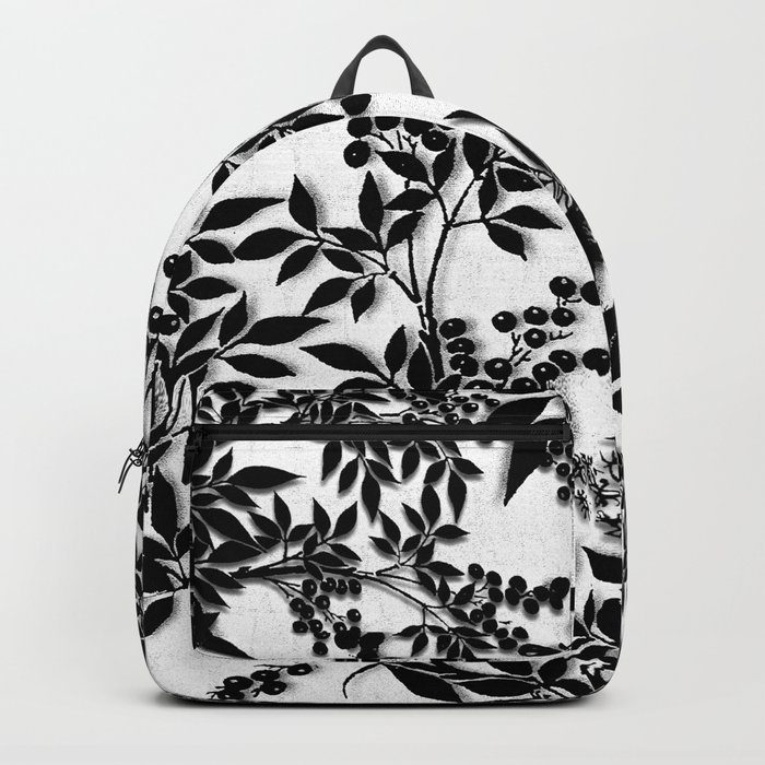 Toile Black and White Tangled Branches and Leaves Backpack