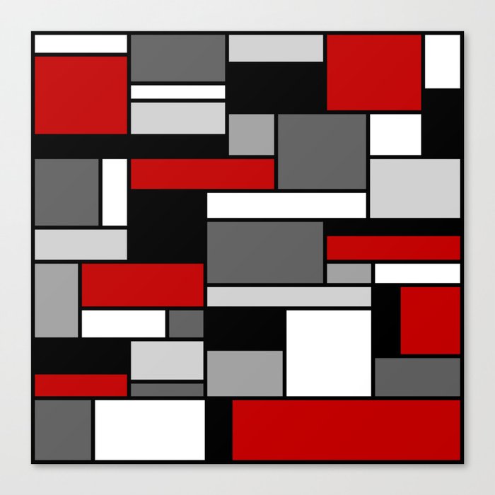 Mid Century Modern Color Blocks in Red, Gray, Black and White