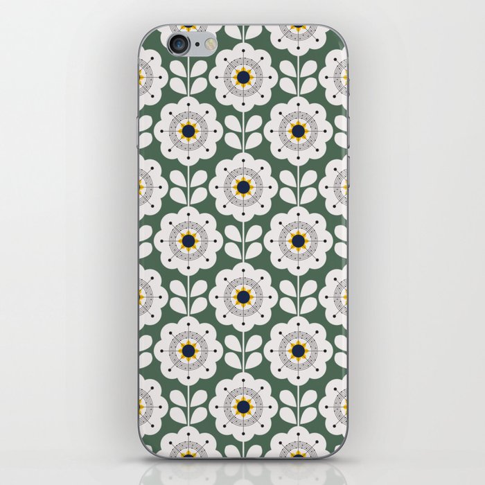 mid century geometric flower pattern on kale green iPhone Skin