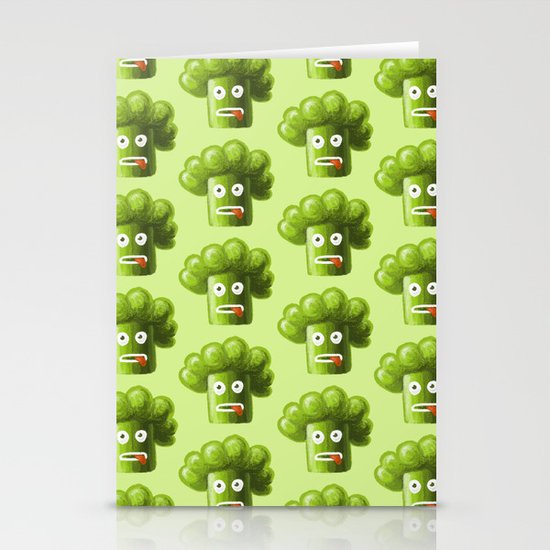 Green Funny Cartoon Broccoli Stationery Cards