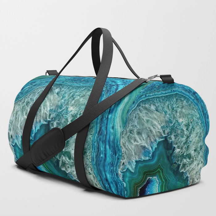 Aqua turquoise agate mineral gem stone Duffle Bag