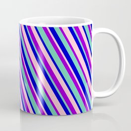 [ Thumbnail: Dark Violet, Aquamarine, Blue & Pink Colored Lines Pattern Coffee Mug ]