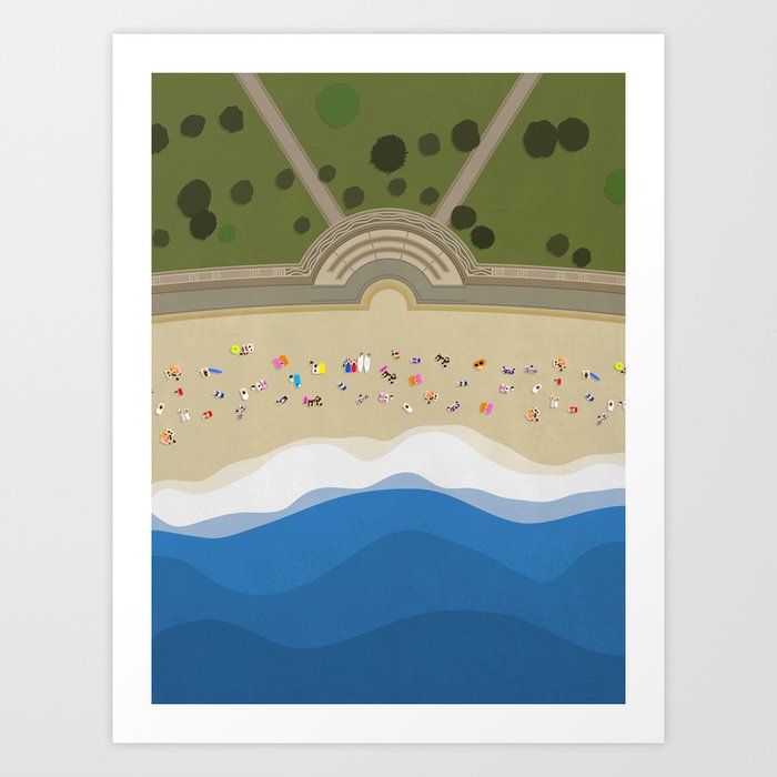 Coogee Beach Sydney | Aerial Illustration Art Print
