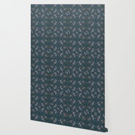 Block Print Floral Pattern Blue Wallpaper