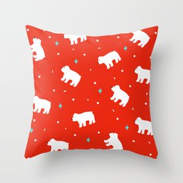 new year red pattern with white polar bears Throw Pillow
