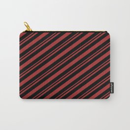 [ Thumbnail: Brown & Black Colored Lines Pattern Carry-All Pouch ]
