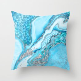Liquid Marble -Blue quartz and gemstones Throw Pillow