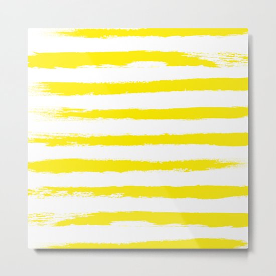Sunny Yellow STRIPES Handpainted Brushstrokes Metal Print