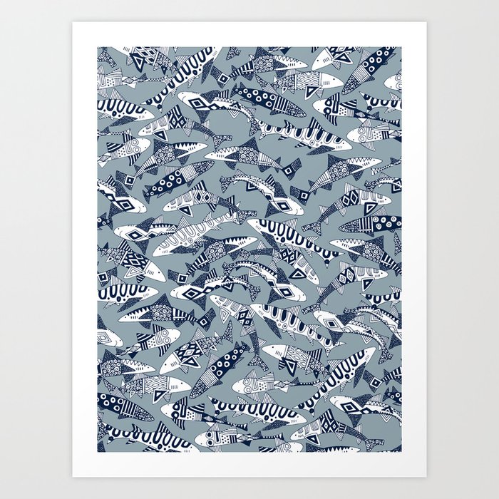 shark party blue Art Print