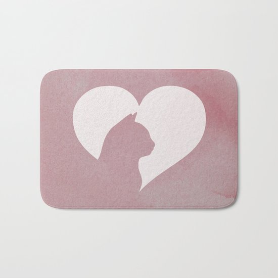 Watercolor Cat Heart Bath Mat