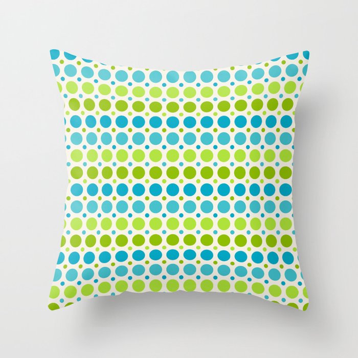 Green & Blue Polka Dot Pattern Throw Pillow